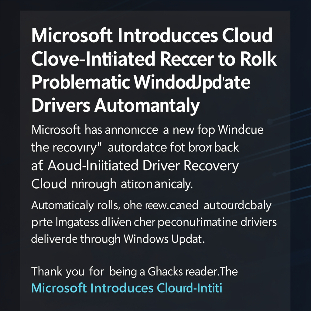 Microsoft Introduces Cloud-Initiated Driver Recovery to Roll Back Problematic Windows Update Drivers Automatically