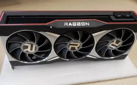 AMD Radeon RX 6900 graphics card with triple-fan cooling alongside RX 6800 and RX 6700 models with dual-fan designs.