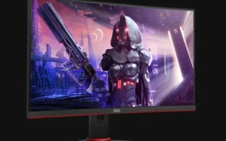 Four AOC gaming monitors with 1080p resolution and 165 Hz refresh rates