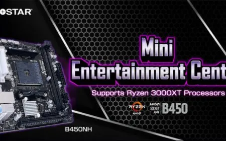 Biostar B450NH Mini-ITX motherboard designed for compact AMD Ryzen systems.