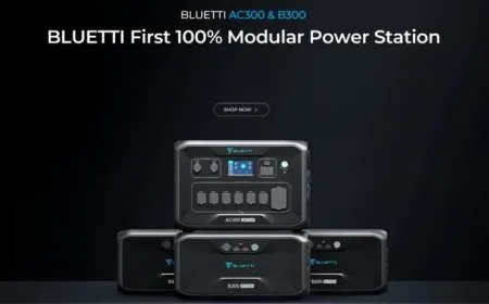 The BLUETTI AC300 inverter connects to multiple B300 modular battery units.