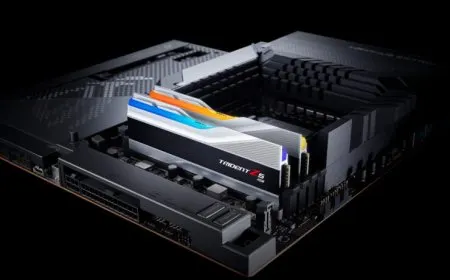 A G.Skill DDR5-5600 CL28 memory kit features black aluminum heat spreaders and white branding.