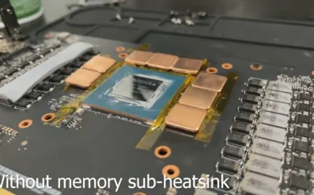 Copper shims are installed on the GDDR6X memory chips of a modified NVIDIA RTX 30 graphics card.