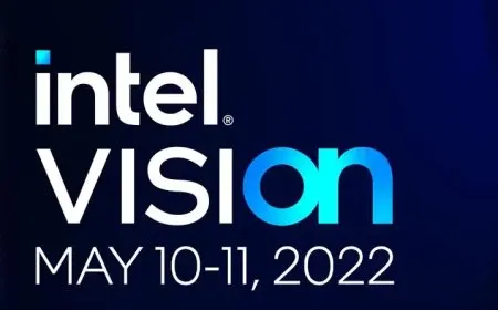 This promotional banner announces the Intel Vision 2022 event and details new product reveals on May 10th and 11th.