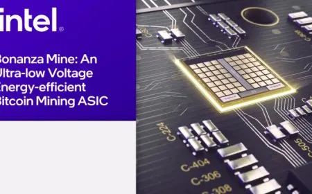 Intel displays the BonanzaMine chip designed for ASIC Bitcoin mining acceleration at ISSCC.