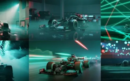 This rendering shows the Mercedes-AMG Petronas F1 W12 car created in Blender 3.0 using dual AMD Radeon PRO W6800 GPUs.