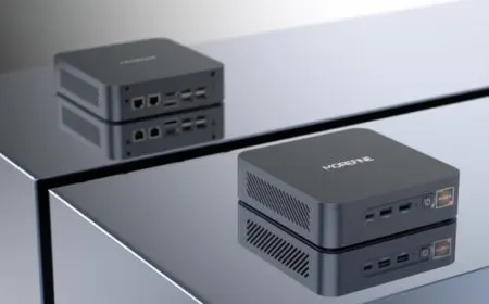 The Morefine S500+ compact desktop mini PC features a compact chassis with visible connectivity ports.