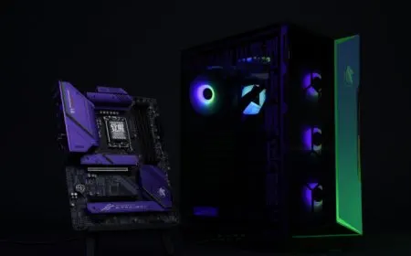 MSI Neon Genesis Evangelion PC components including cases, motherboards, power supplies, and AIO coolers.