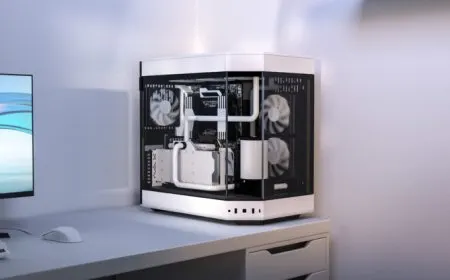 The HYTE Y60 computer case features tempered glass panels that display internal components.