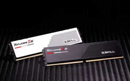 G.Skill Ripjaws S5 DDR5 memory modules feature a low-profile design and black aluminum heatsinks.