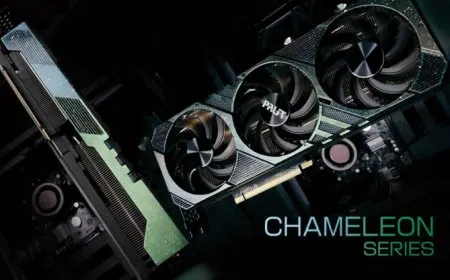 The Palit GeForce RTX 30 Chameleon graphics card features a color-shifting design.