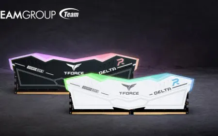 The TeamGroup T-Force DELTA RGB DDR5 memory module features an illuminated aluminum heat spreader.