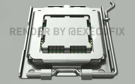 Render showing the AMD AM5 CPU socket with the LGA 1718 pin layout for next-generation Ryzen desktop processors.