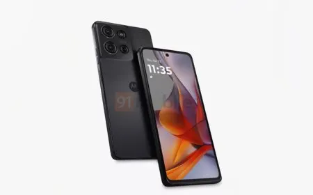 The Motorola Moto G75 render shows black and blue variants with specs including a 6.8 inch display and 50 megapixel camera.