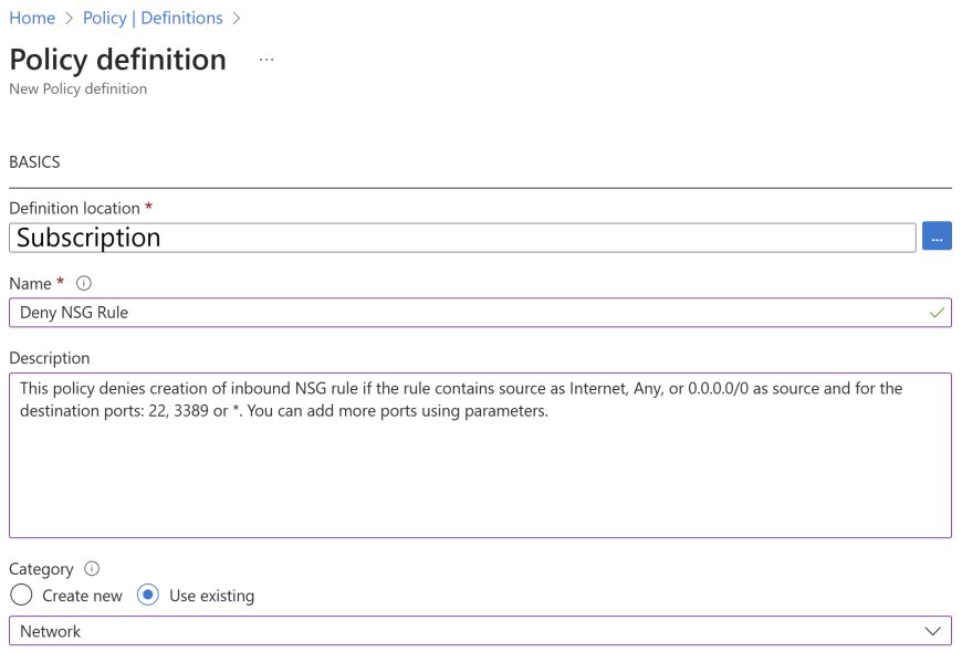 Deny inbound NSG Rule creation via Azure Policy