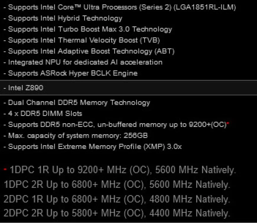 Intel Z890 and Arrow Lake Support DDR5 Speeds Over 9000 MT/s