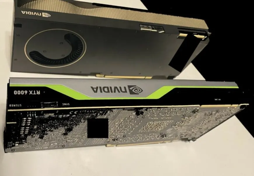 The image displays the NVIDIA Quadro RTX Ampere roadmap leak and the RTX A6000 graphics card with an EPS-12V 8-pin connector.