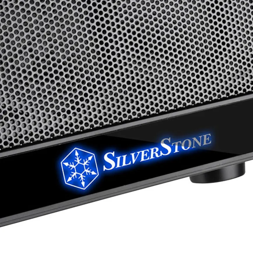 The Silverstone PS15 PRO Micro-ATX computer case features a mesh front panel and a tempered glass side window.