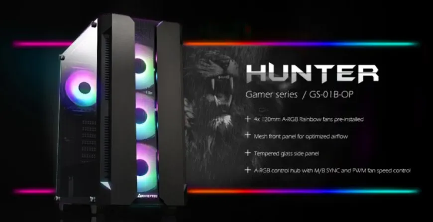 Front and side view of the Chieftec GS-01B-OP mid-tower computer case