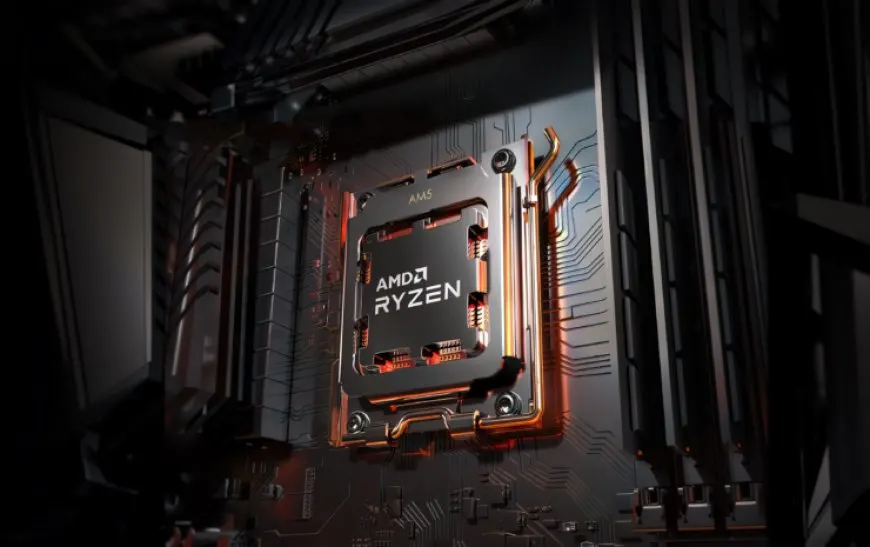 AMD Ryzen 7000 Raphael CPU chip featuring 5.85 GHz maximum frequency limit.