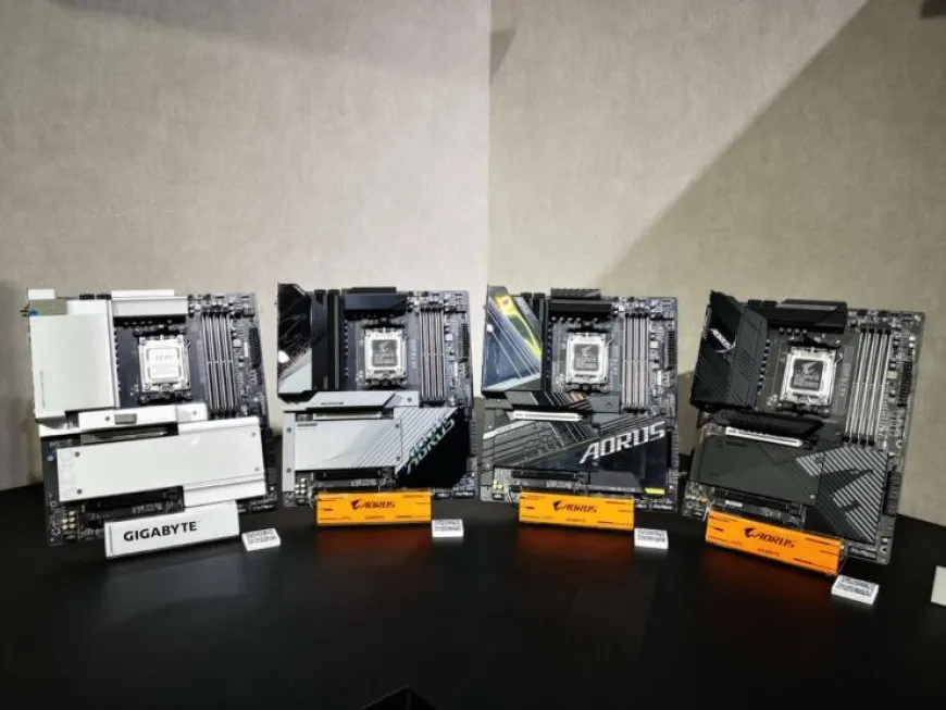 This chart displays specifications and pricing for the Gigabyte X670E and X670 motherboard lineup.