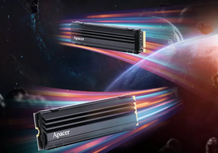 APACER PCIe Gen 5 NVMe SSD with heatsink cooling and read speeds up to 13,000 MB/s, write speeds up to 12,000 MB/s