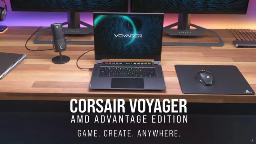 Corsair Voyager a1600 laptop features an AMD Ryzen 9 6900HS processor and Radeon RX 6800M graphics.