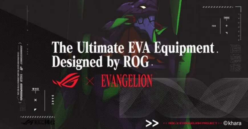 The ASUS ROG x Evangelion collection includes motherboards, graphics cards, coolers, and peripherals.