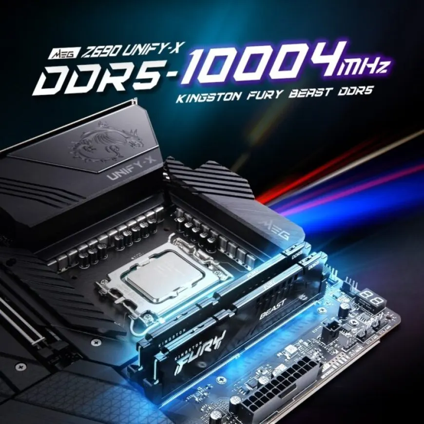 The MSI MEG Z690 Unify-X motherboard features installed DDR5 memory modules.