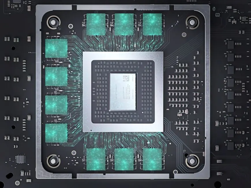 The Xbox Series X Developer Kit motherboard displays the 40 GB GDDR6 memory module and twenty Samsung dies.
