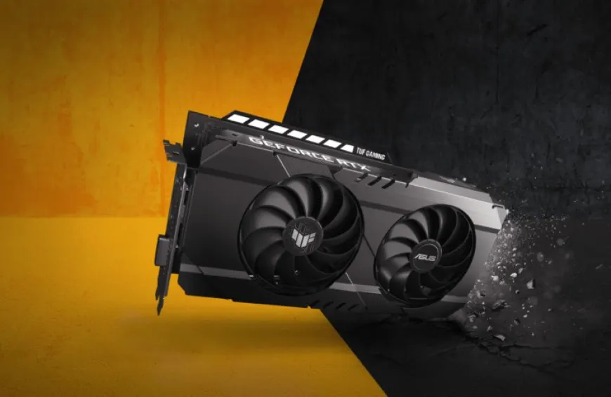 The ASUS TUF Gaming GeForce RTX 3050 graphics card features a dual-fan cooling design.