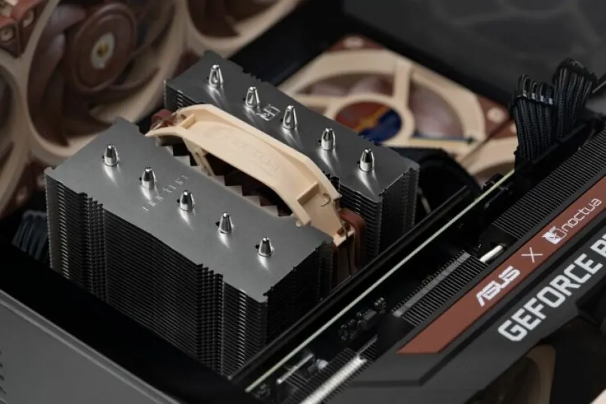 Noctua NH-D12L low-height dual-tower CPU cooler designed for AMD AM5 socket compatibility