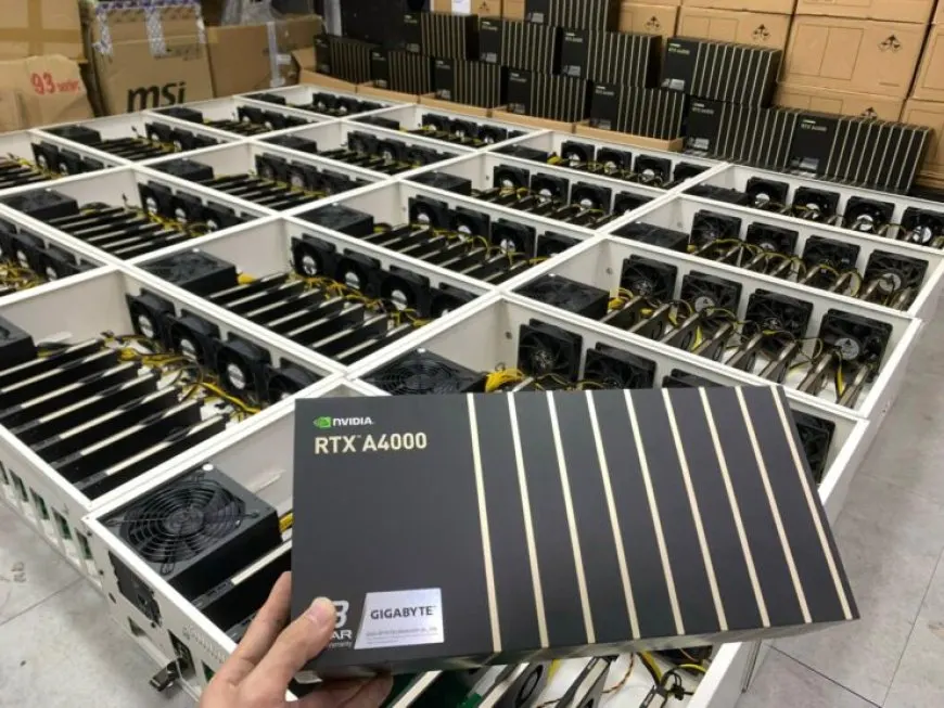 NVIDIA Quadro RTX A4000 graphics cards installed in cryptocurrency mining rigs