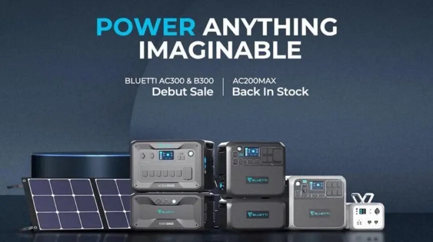 BLUETTI solar generator unit highlighting LiFePO4 battery cell construction and external design.