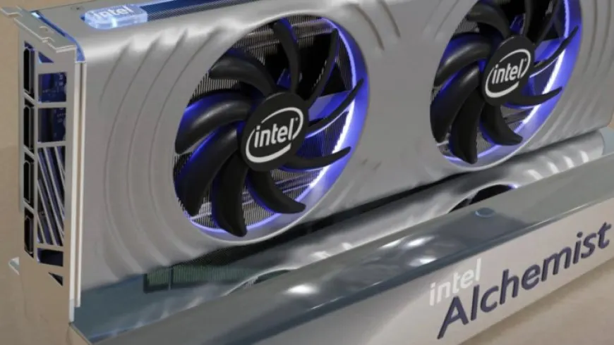 Intel Arc Alchemist DG2 graphics card featuring 32 Xe cores, up to 2.4 GHz clocks, and near 20 TFLOPs performance
