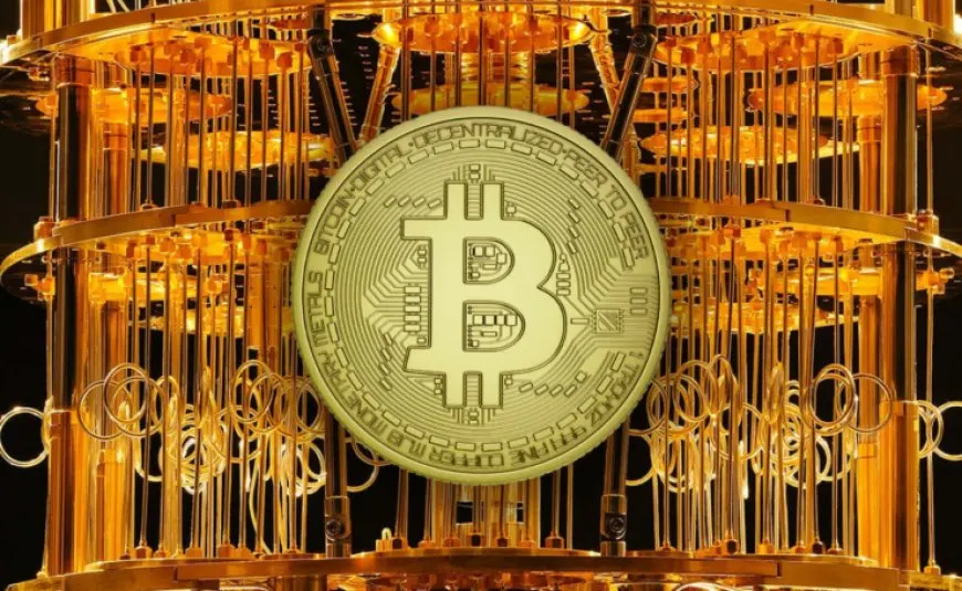 Quantum computing hardware processes Bitcoin cryptographic data in this technical visualization.