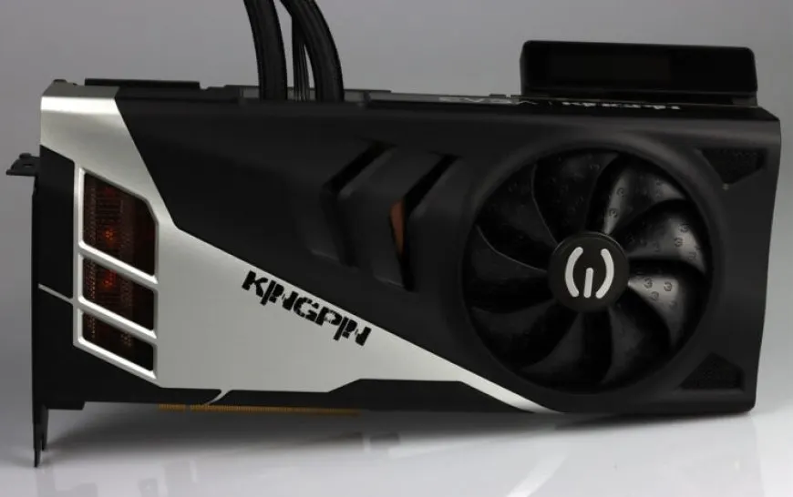 The EVGA GeForce RTX 3090 Ti KINGPIN graphics card features a hybrid cooling system and an exposed circuit board.