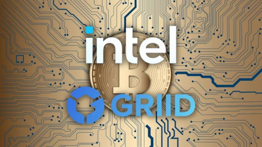 The Intel Bonanza Mine Bitcoin mining chip rests on a circuit board.