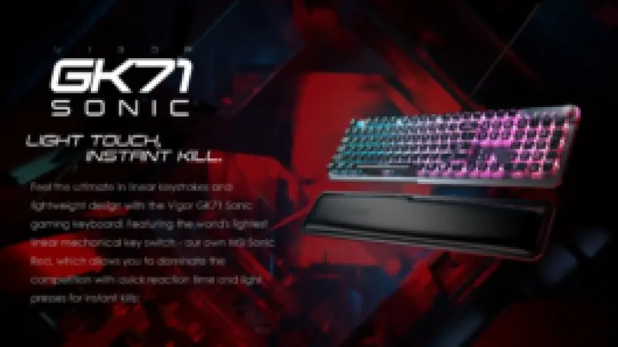 The MSI GK71 SONIC keyboard features a compact layout with customizable RGB lighting and dedicated media controls.
