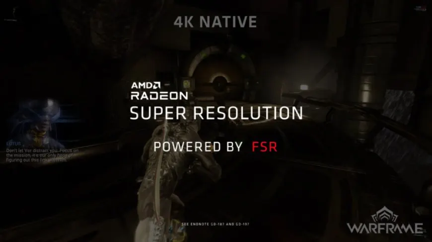 AMD Radeon Super Resolution technology is displayed alongside a performance comparison chart.