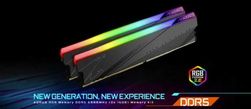 The GIGABYTE AORUS RGB DDR5-6000 memory kit features visible RGB lighting strips.