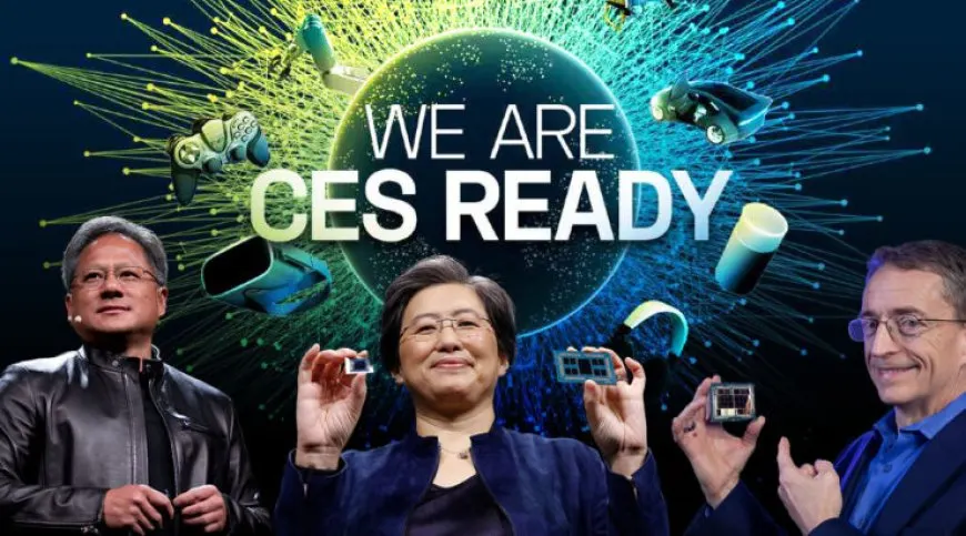 This graphic promotes the AMD, NVIDIA, and Intel CES 2022 keynotes livestream.