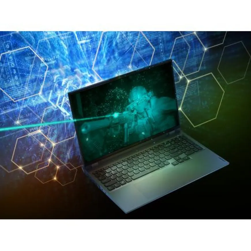 The Lenovo Legion 5 Pro gaming laptop rests on a desk.