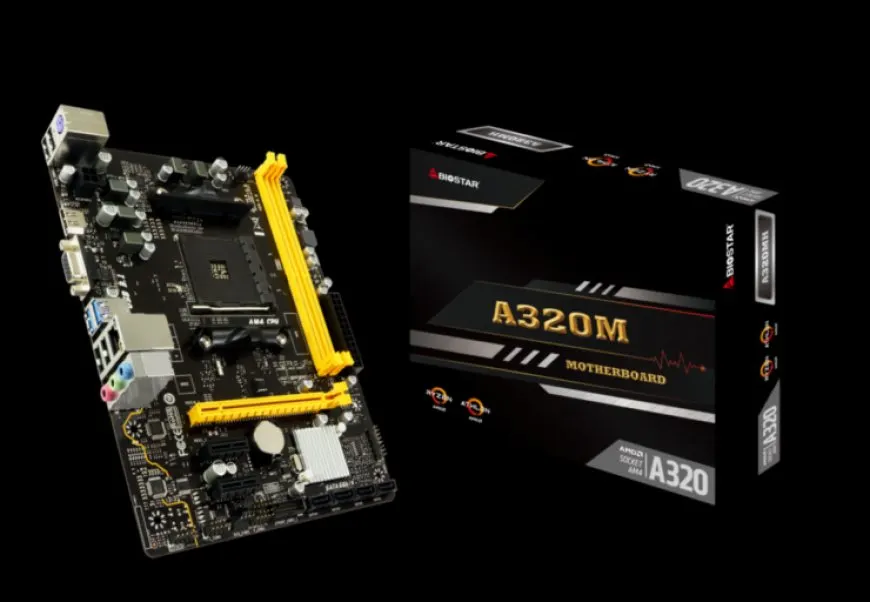 BIOSTAR A320MH motherboard supporting AMD Ryzen 5000 series processors.