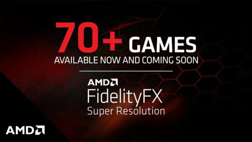 The graphic displays over seventy AAA games supporting AMD FSR alongside a God of War 4K benchmark showing 57 frames per s...
