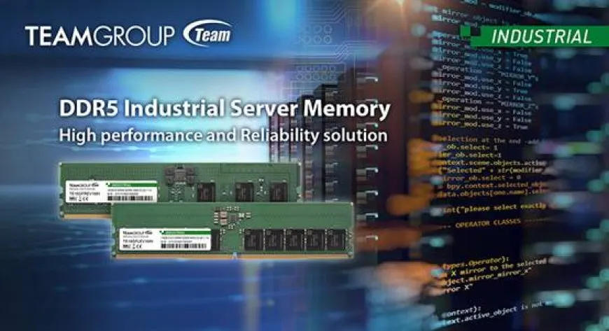 TEAMGROUP DDR5 ECC DIMM and RDIMM industrial server memory modules with speeds up to 6400 Mbps and 128 GB capacities.
