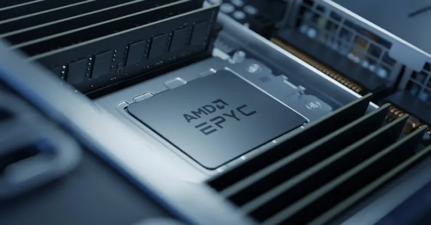 Dual AMD EPYC 7773X Milan-X CPUs are mounted on a server motherboard.