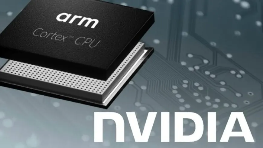 The Federal Trade Commission, NVIDIA, and Arm Holdings logos are displayed together to illustrate the antitrust lawsuit.