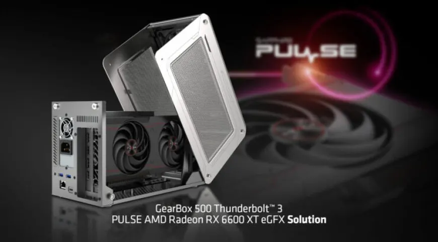 Sapphire GearBox 500 Thunderbolt 3 external graphics enclosure containing an AMD Radeon RX 6600XT card