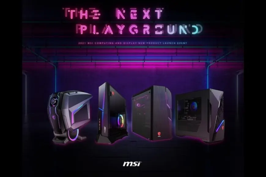 The image features an MSI gaming desktop computer with Intel Alder Lake processor and DDR5 memory.